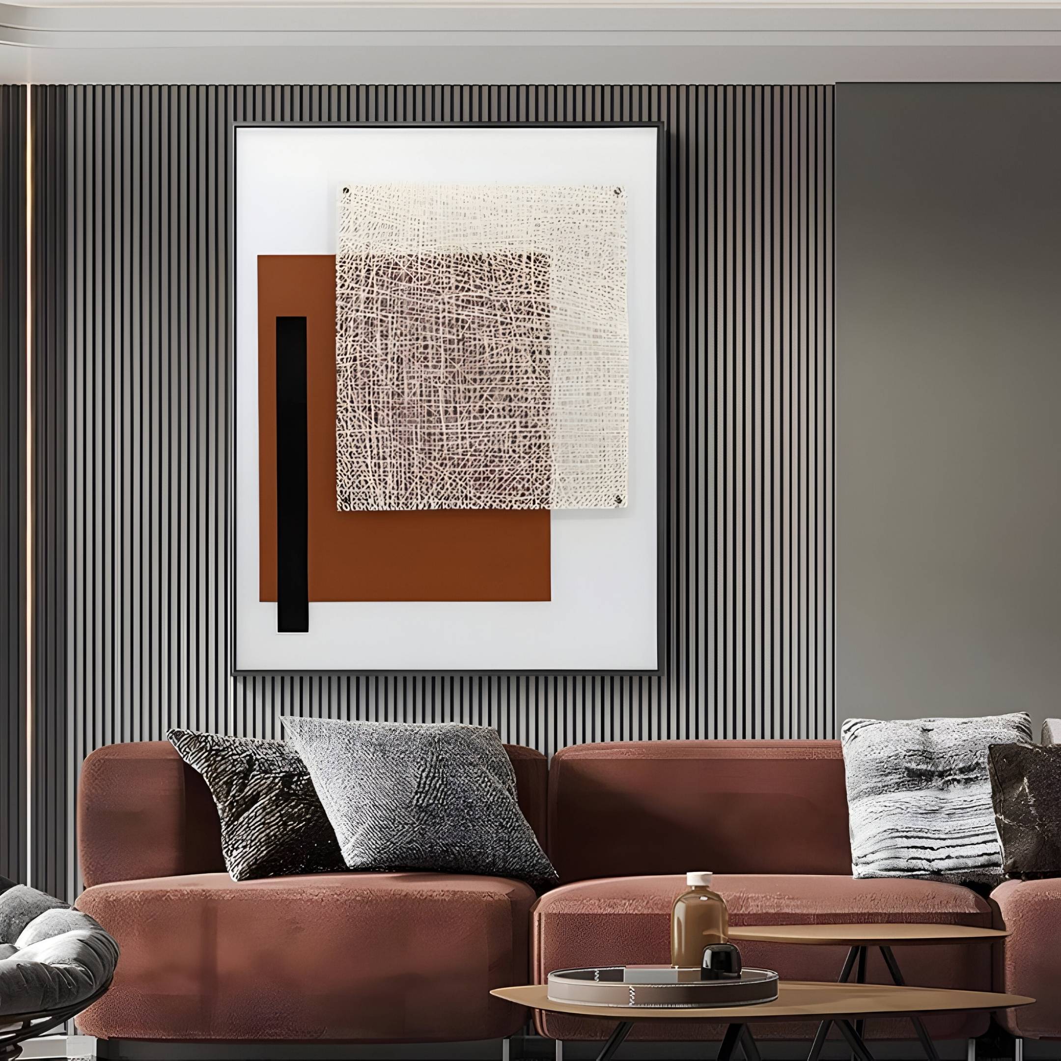 Linquetta Rust Grid Acrylic & Leather 3D Wall Art