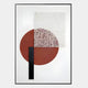 Linquetta Rose Circle Grid Acrylic & Leather 3D Wall Art featuring a warm rose leather circle, textured white acrylic panel with grid overlay, and black vertical element in a brushed aluminium frame.