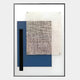 Linquetta Indigo Grid Acrylic & Leather 3D Wall Art featuring a layered indigo leather panel, crosshatch-engraved translucent acrylic sheet, and black vertical strip in a brushed aluminium frame.