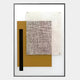 Linquetta Ochre Grid Acrylic & Leather 3D Wall Art featuring layered ochre leather panel, etched white-line acrylic sheet, and matte black vertical bar in a brushed aluminium frame.