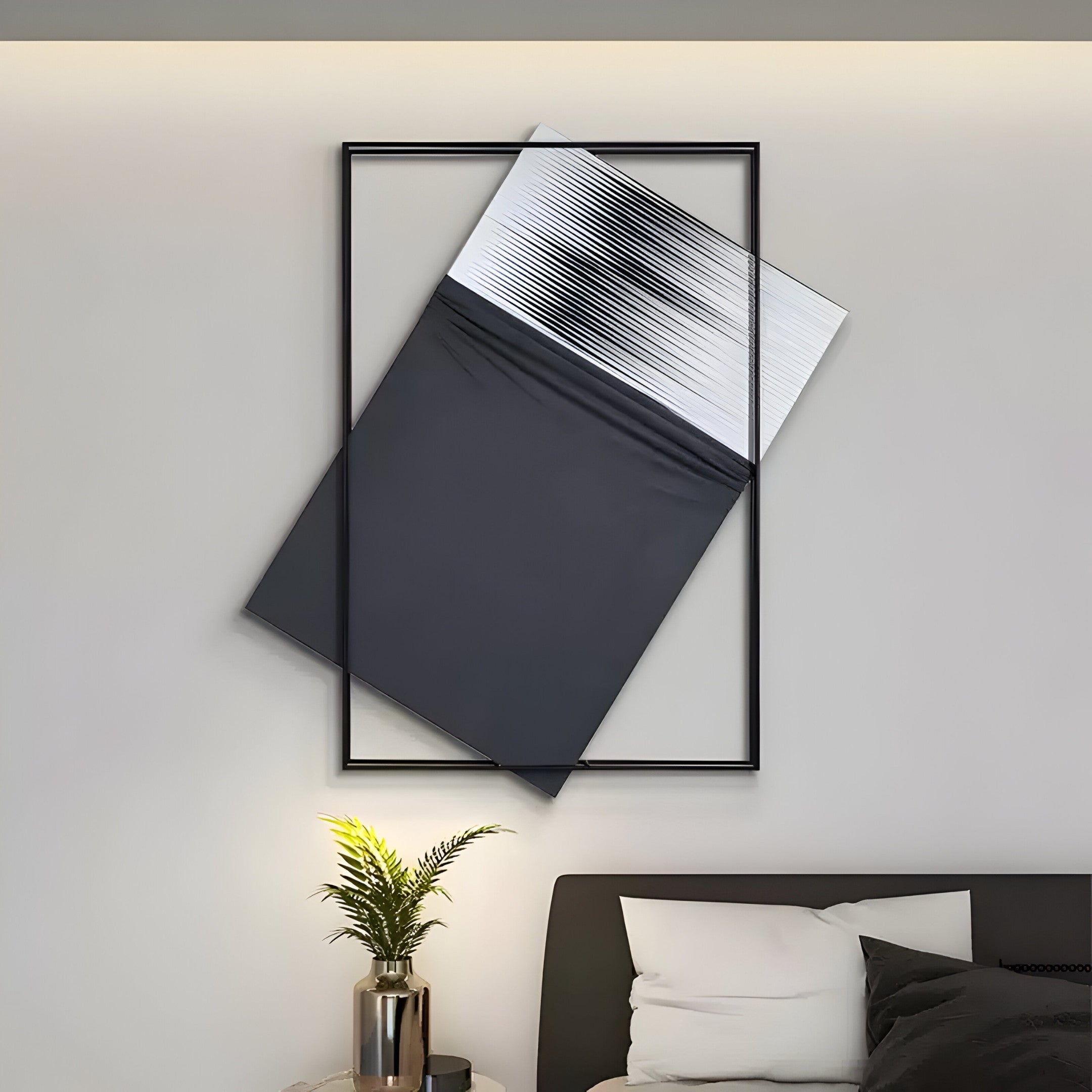 Stravonn Black Panel Overlay Leather 3D Wall Art