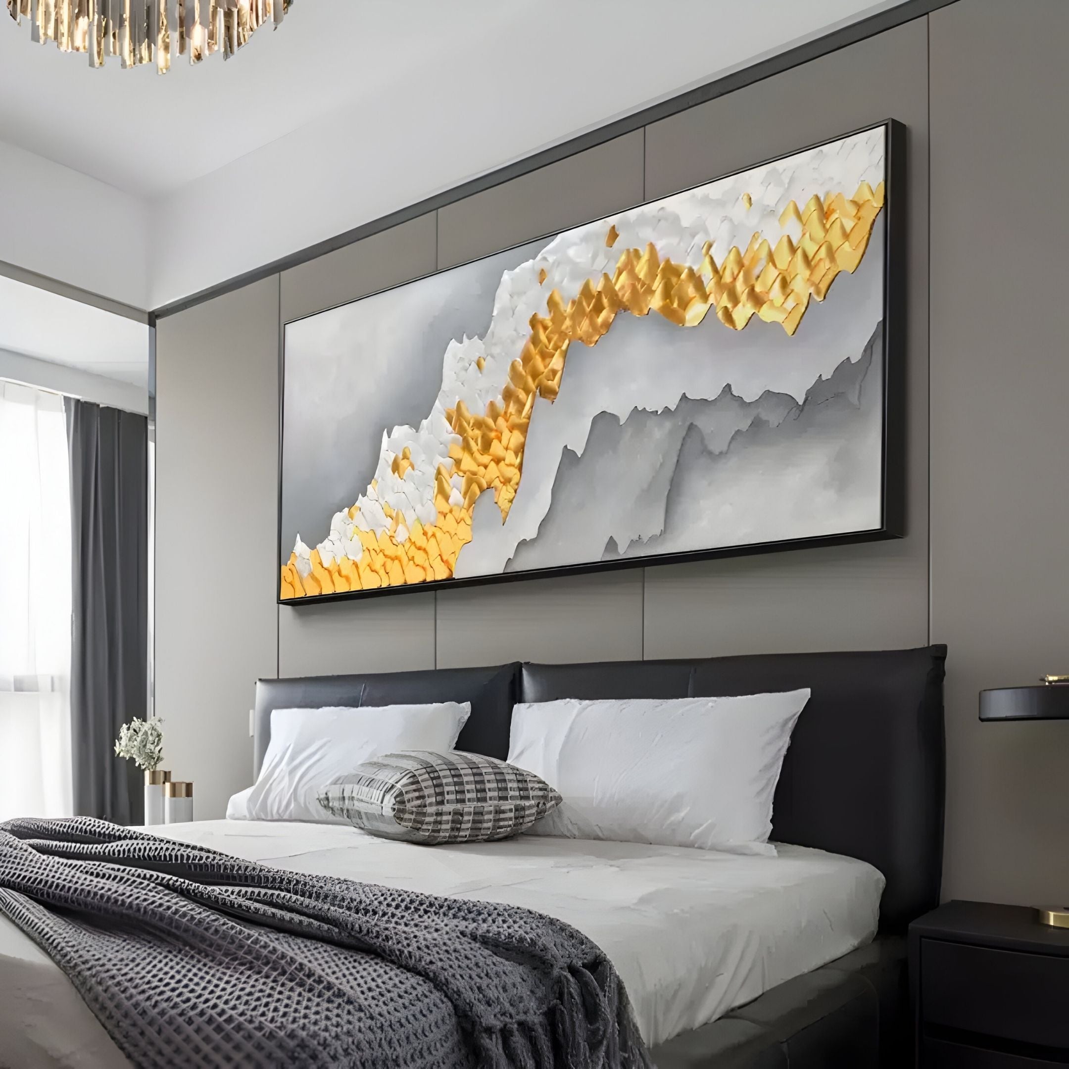 Valmara Grey & Gold Crest Layered Leather 3D Wall Art