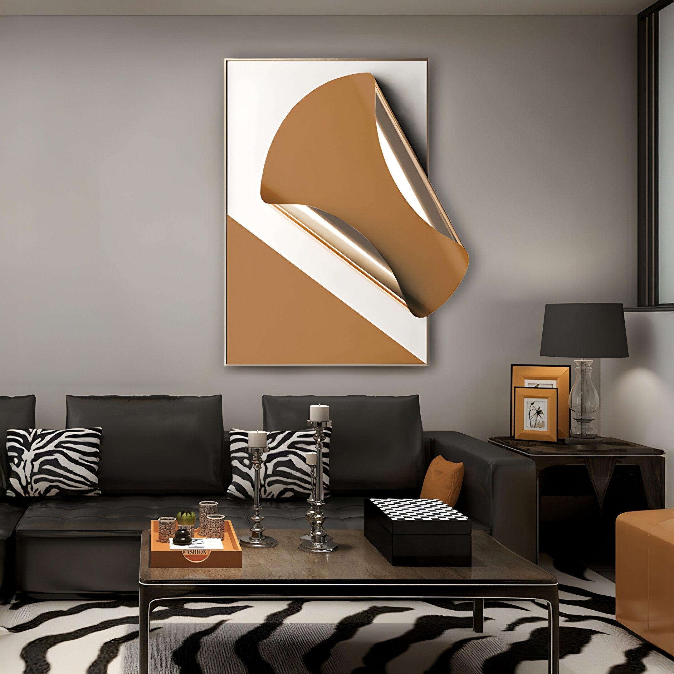 Valmeris Vertical Amber Fold Sculptural Metal 3D Wall Art