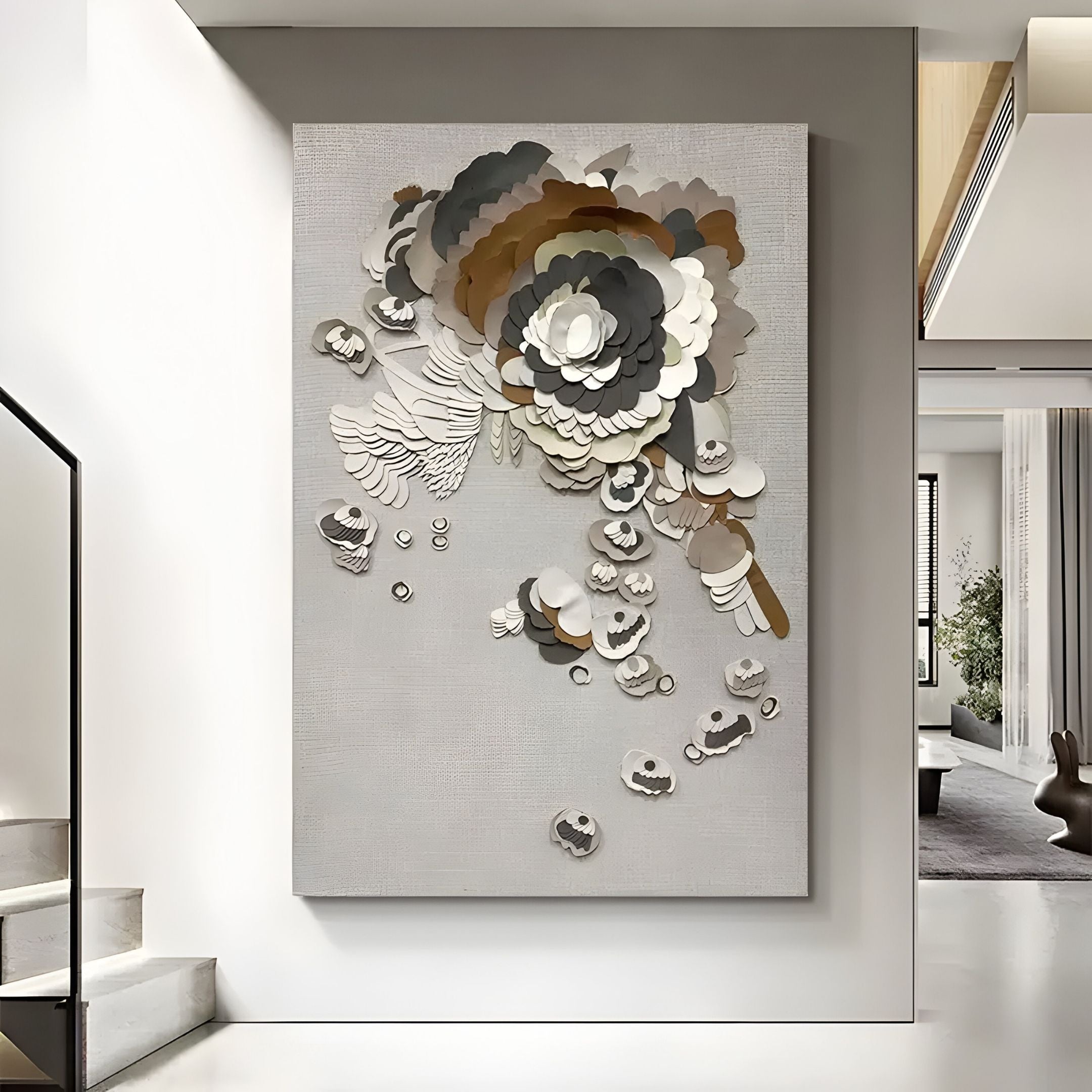 Floraxa Neutral Bloom Layered Leather 3D Wall Art
