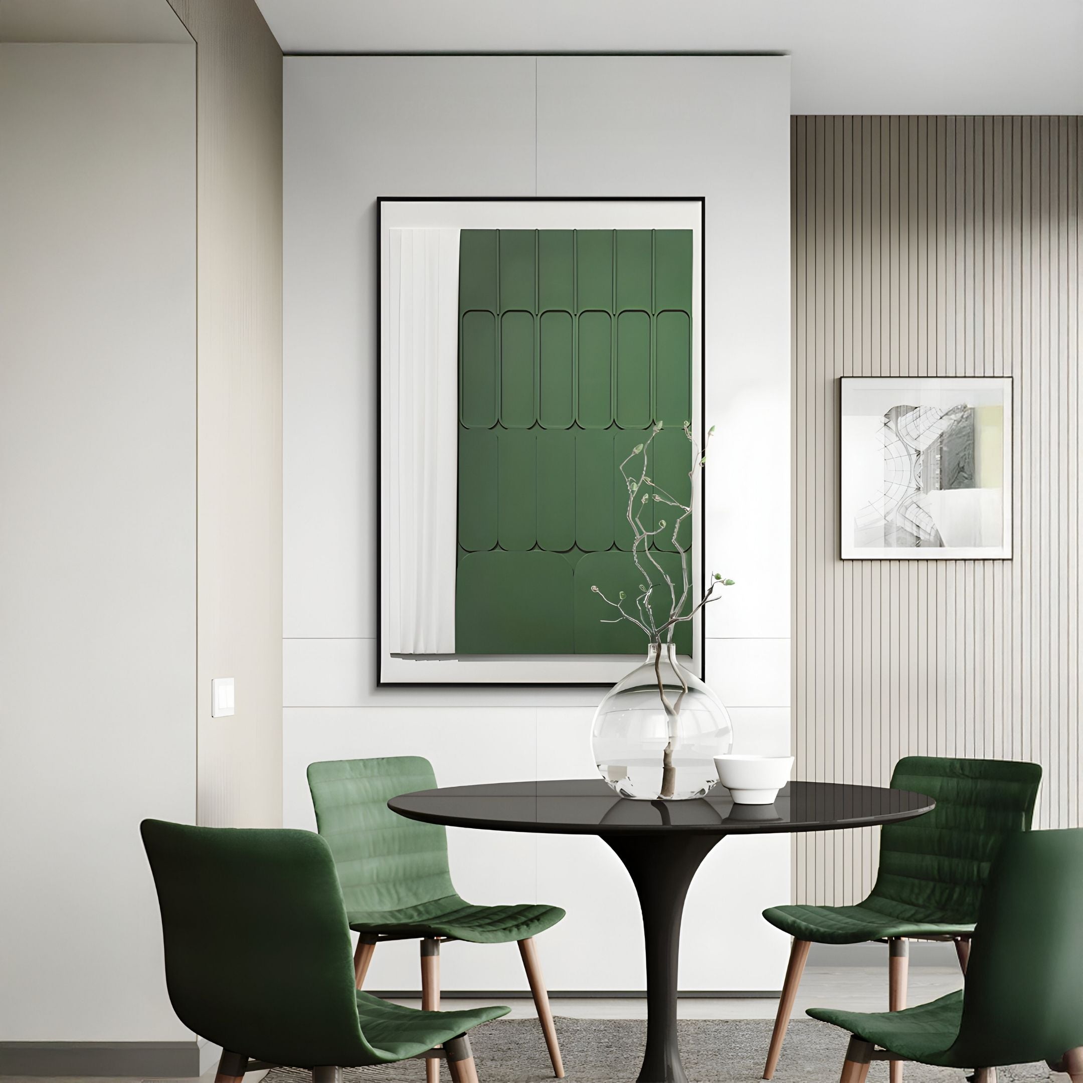 Trivaro Green Panel I Wood Carving 3D Wall Art