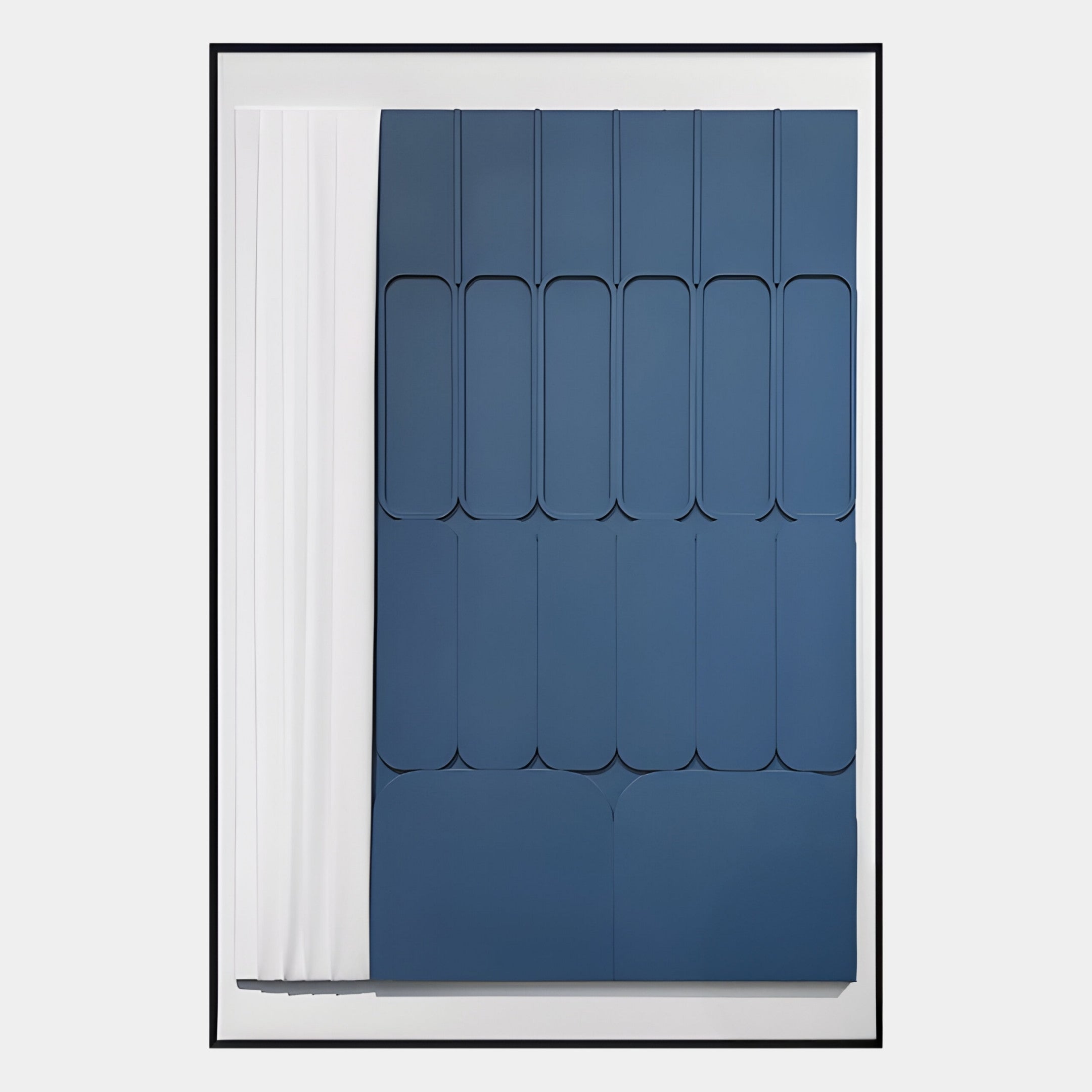 Trivaro Blue Panel I Wood Carving 3D Wall Art
