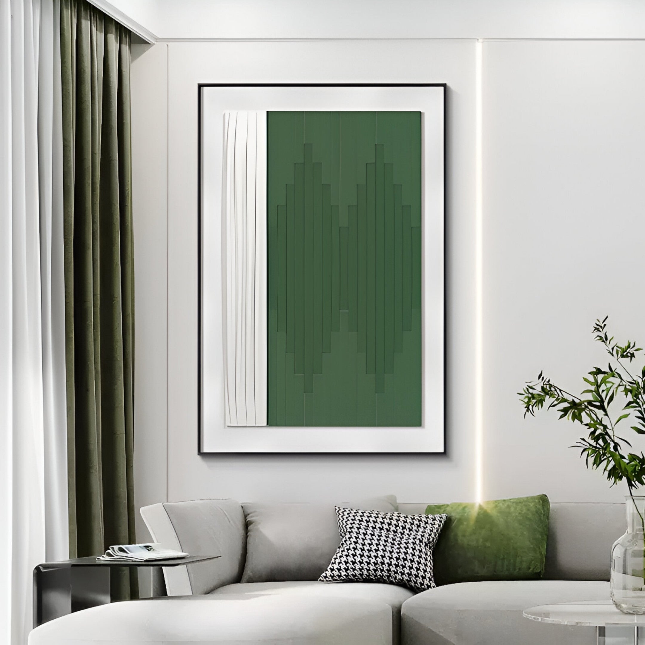 Trivaro Green Panel II Wood Carving 3D Wall Art