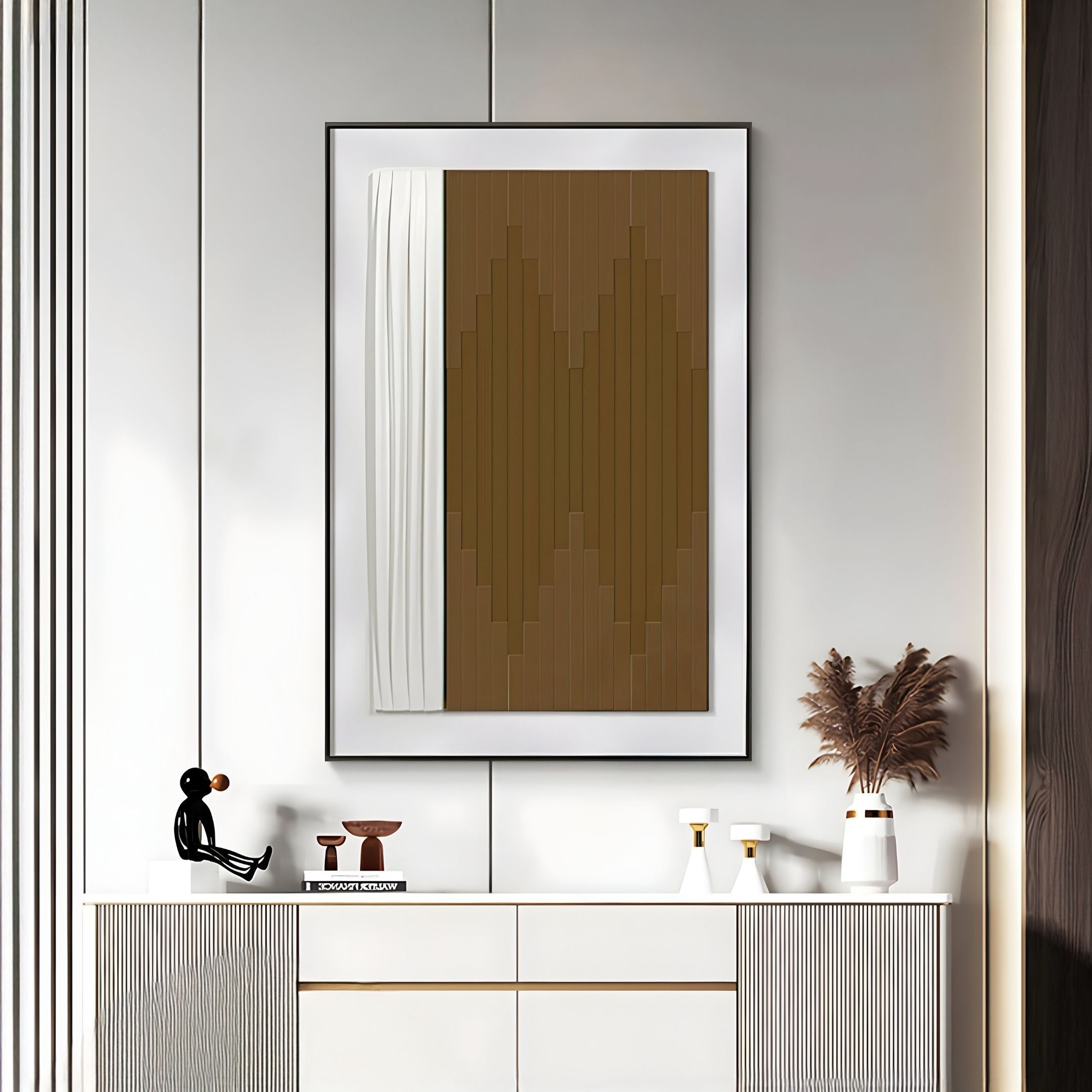 Trivaro Brown Panel II Wood Carving 3D Wall Art