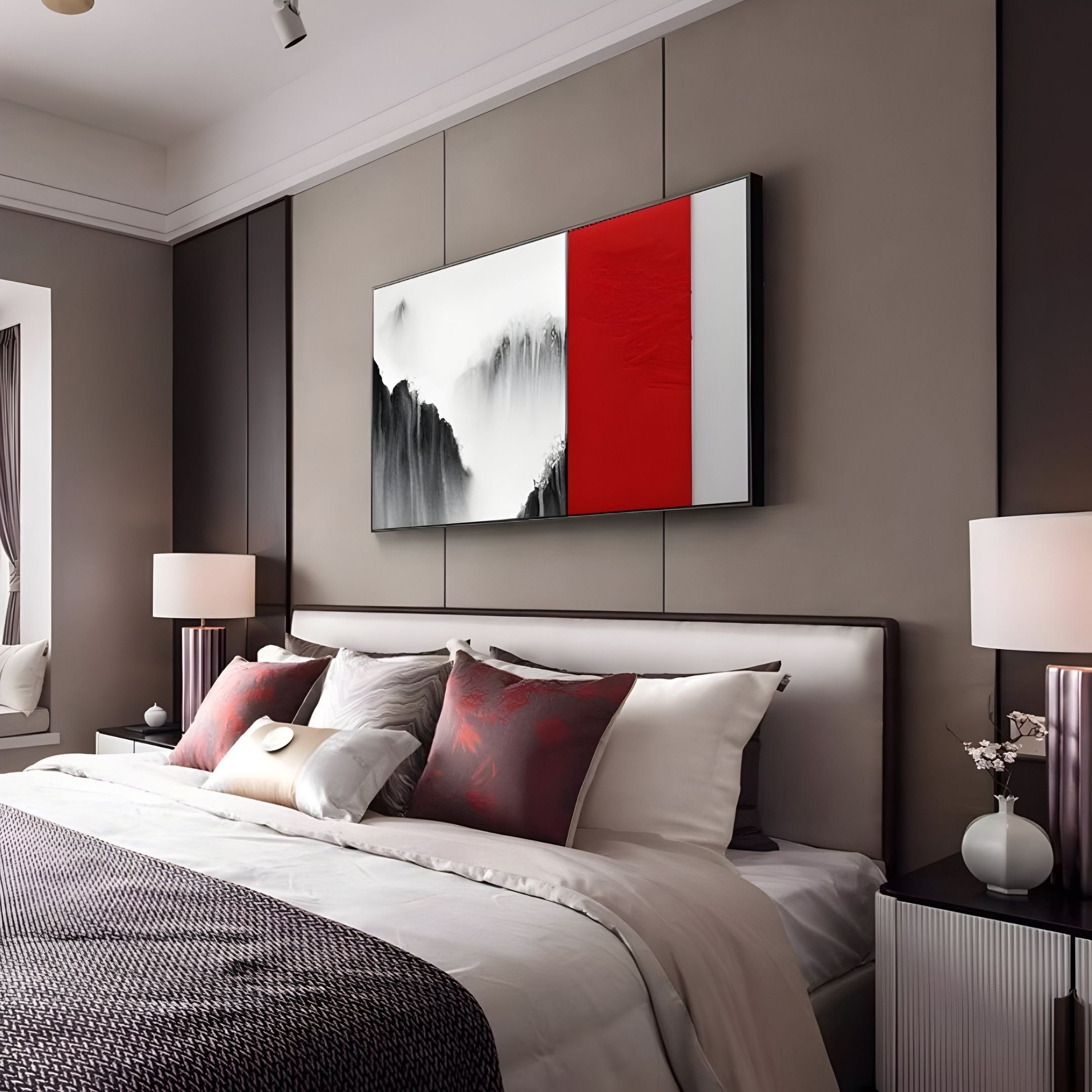 Ryushin Waterfall Mist Red Leather Carving 3D Wall Art