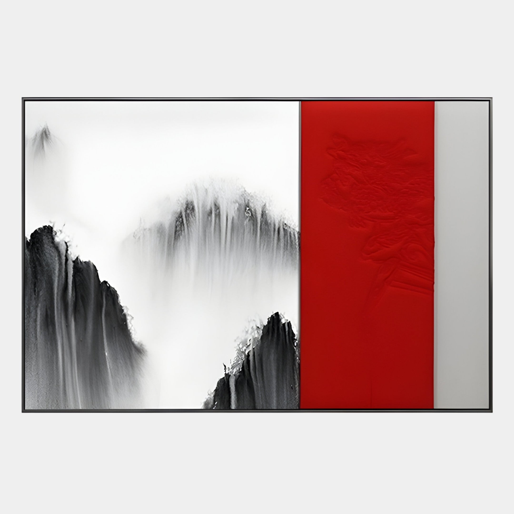 Ryushin Waterfall Mist Red Leather Carving 3D Wall Art