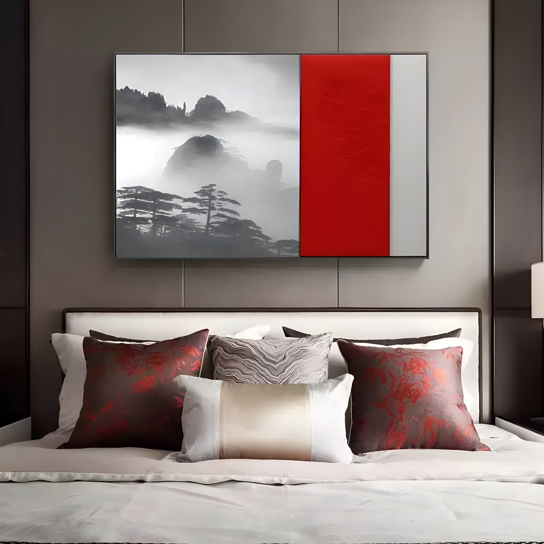 Ryushin Twilight Peaks Red Leather Carving 3D Wall Art