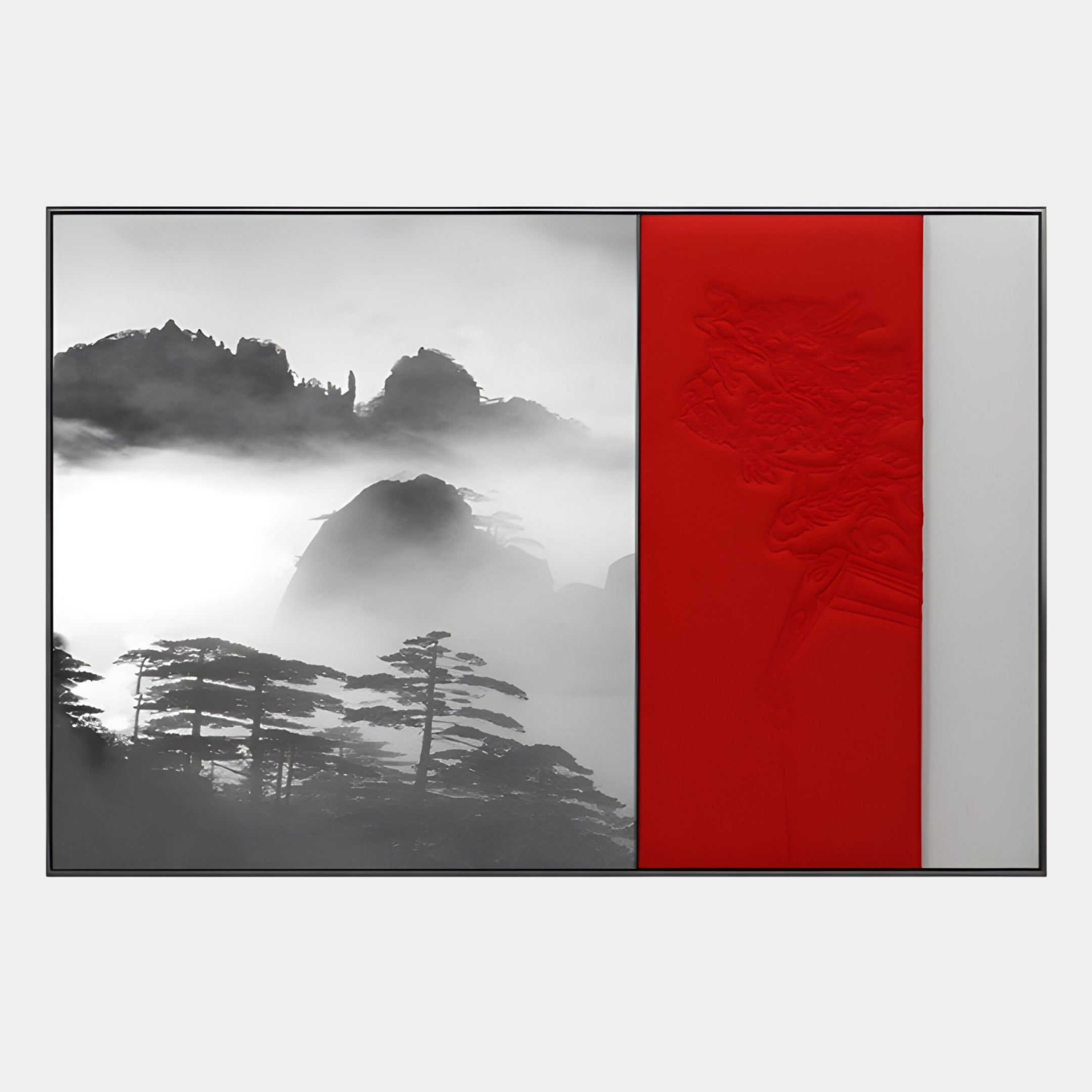 Ryushin Twilight Peaks Red Leather Carving 3D Wall Art