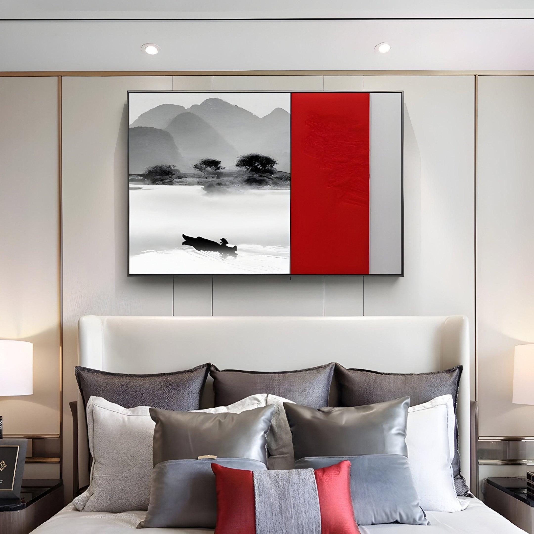 Ryushin Morning Row Red Leather Carving 3D Wall Art