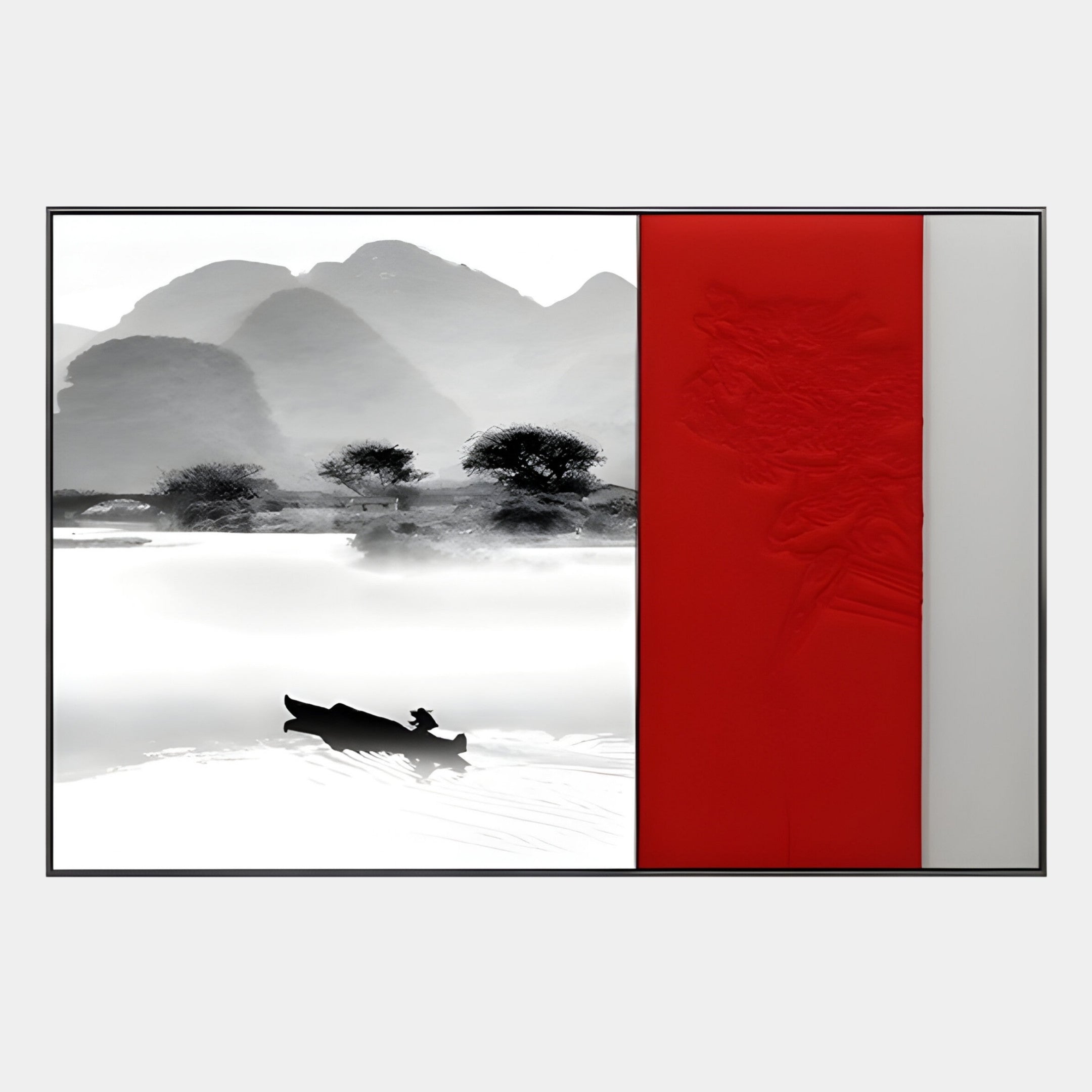 Ryushin Morning Row Red Leather Carving 3D Wall Art