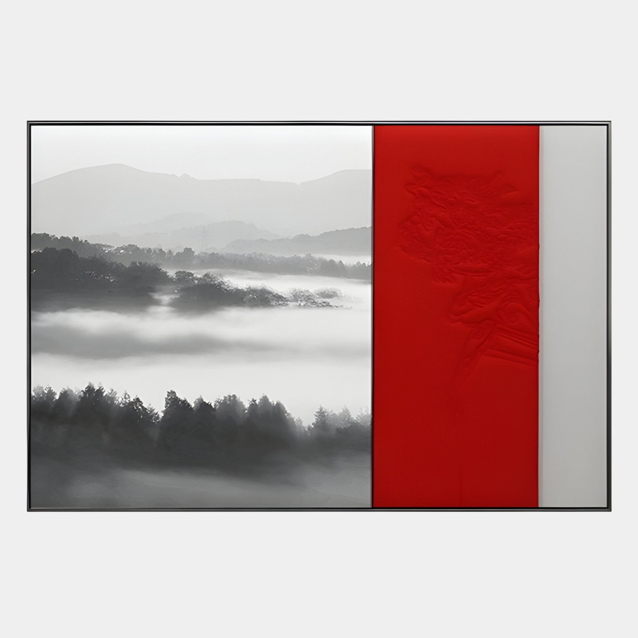 Ryushin Fog Ridge Red Leather Carving 3D Wall Art