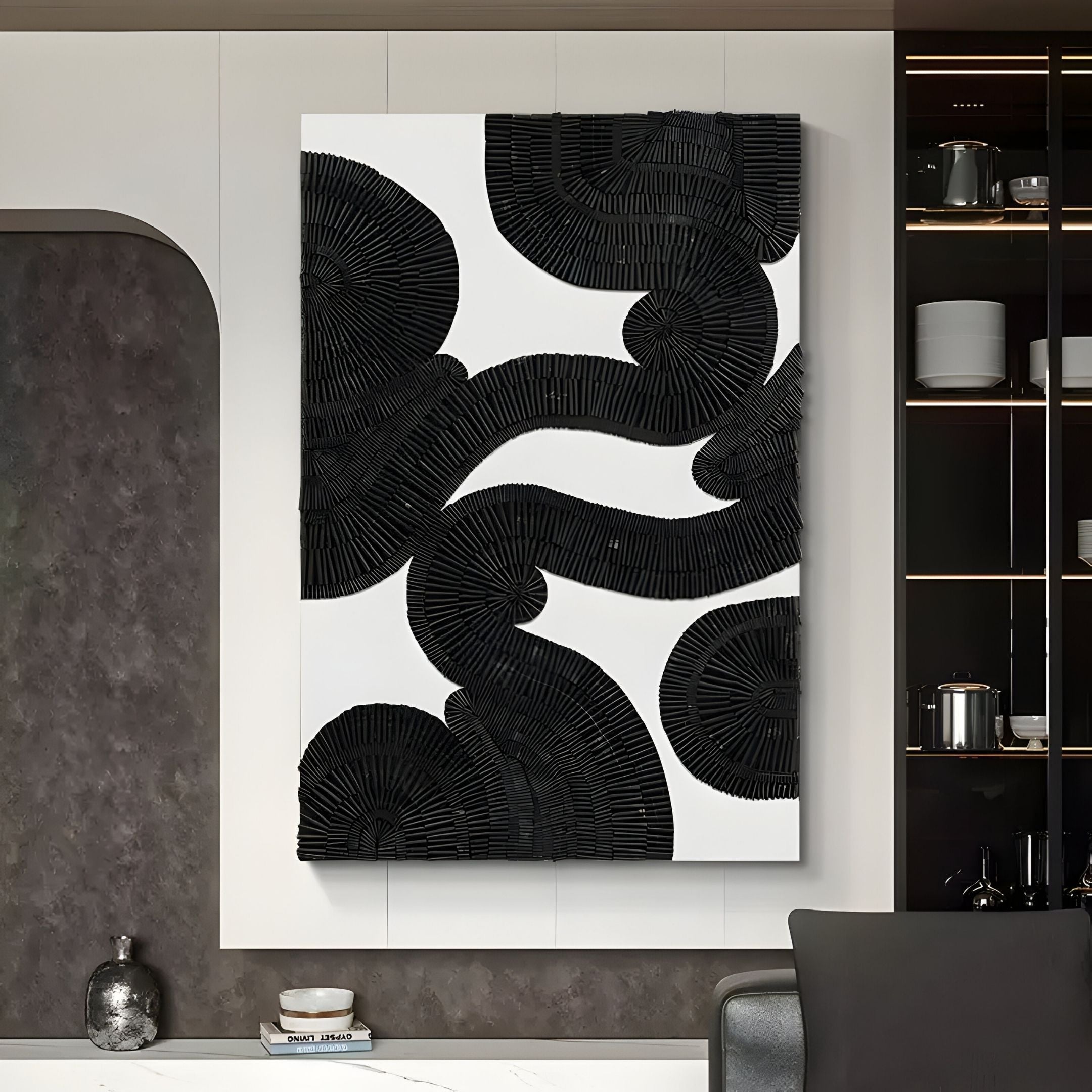 Noctura I Black & White Leather 3D Wall Art