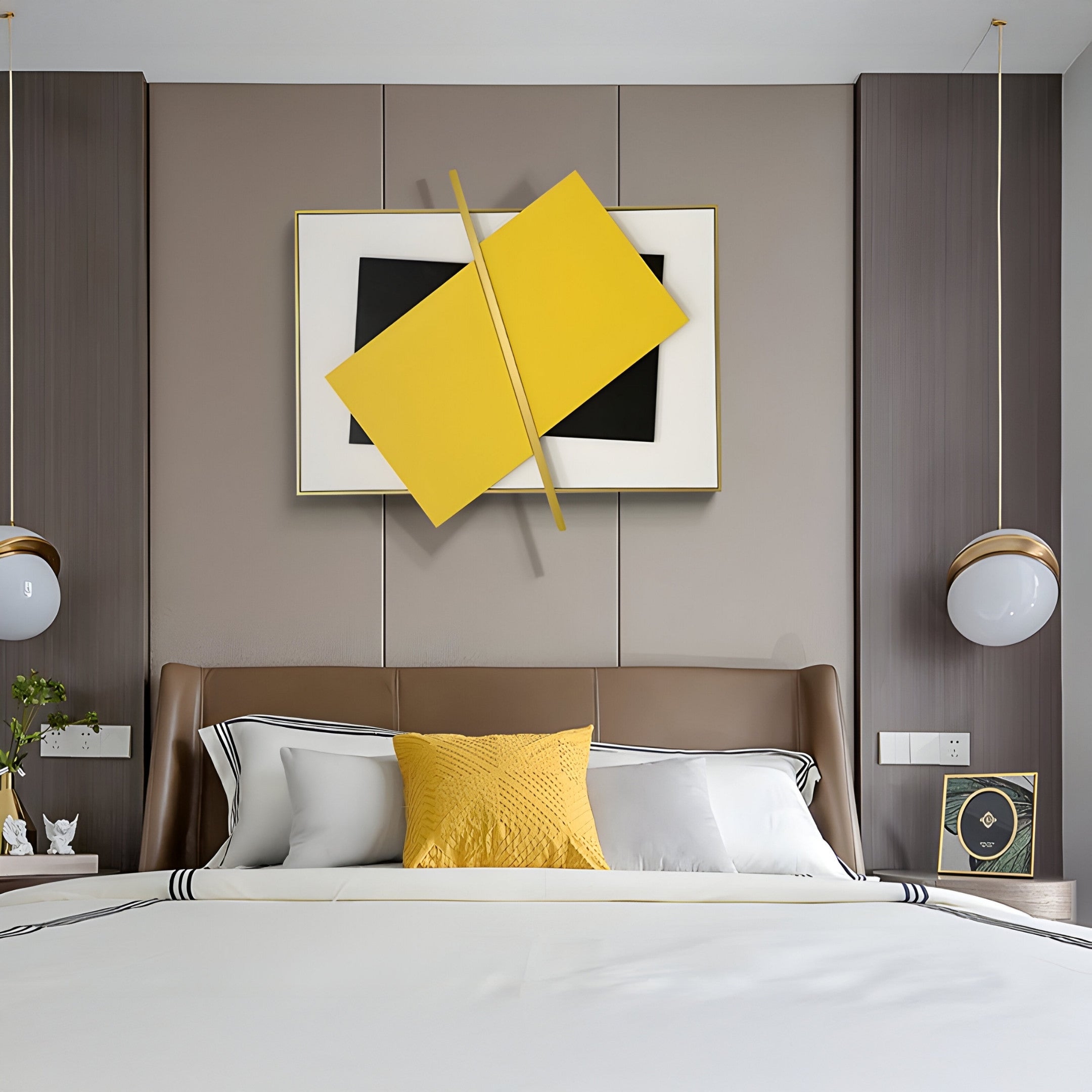 Vectura Yellow & Black Leather Horizontal 3D Wall Art