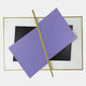 Vectura Purple & Black Leather Horizontal 3D Wall Art by Giant Sculptures featuring layered lavender and black leather panels with a diagonal golden rod on a white backdrop with slim gold frame.