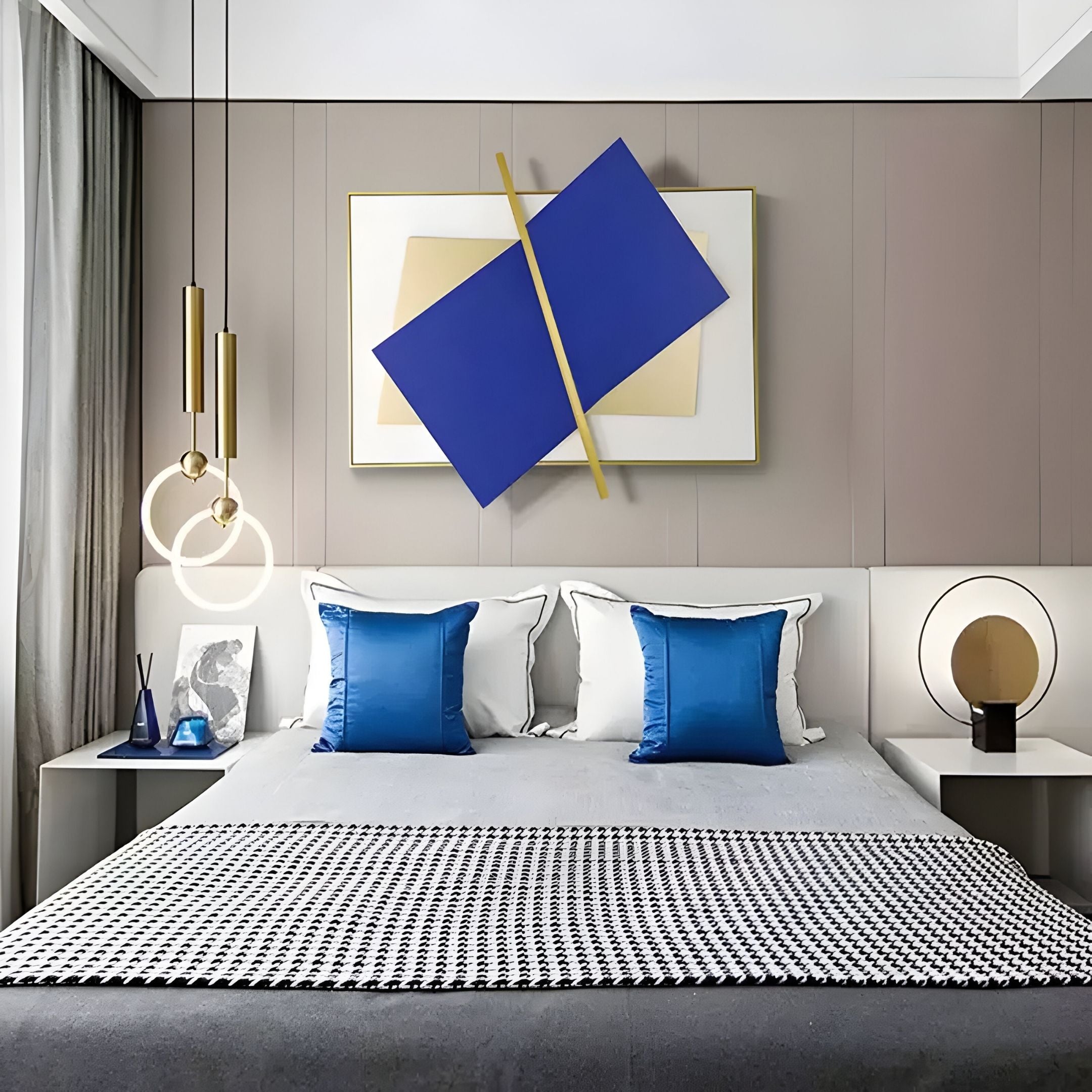 Vectura Blue & Cream Leather Horizontal 3D Wall Art