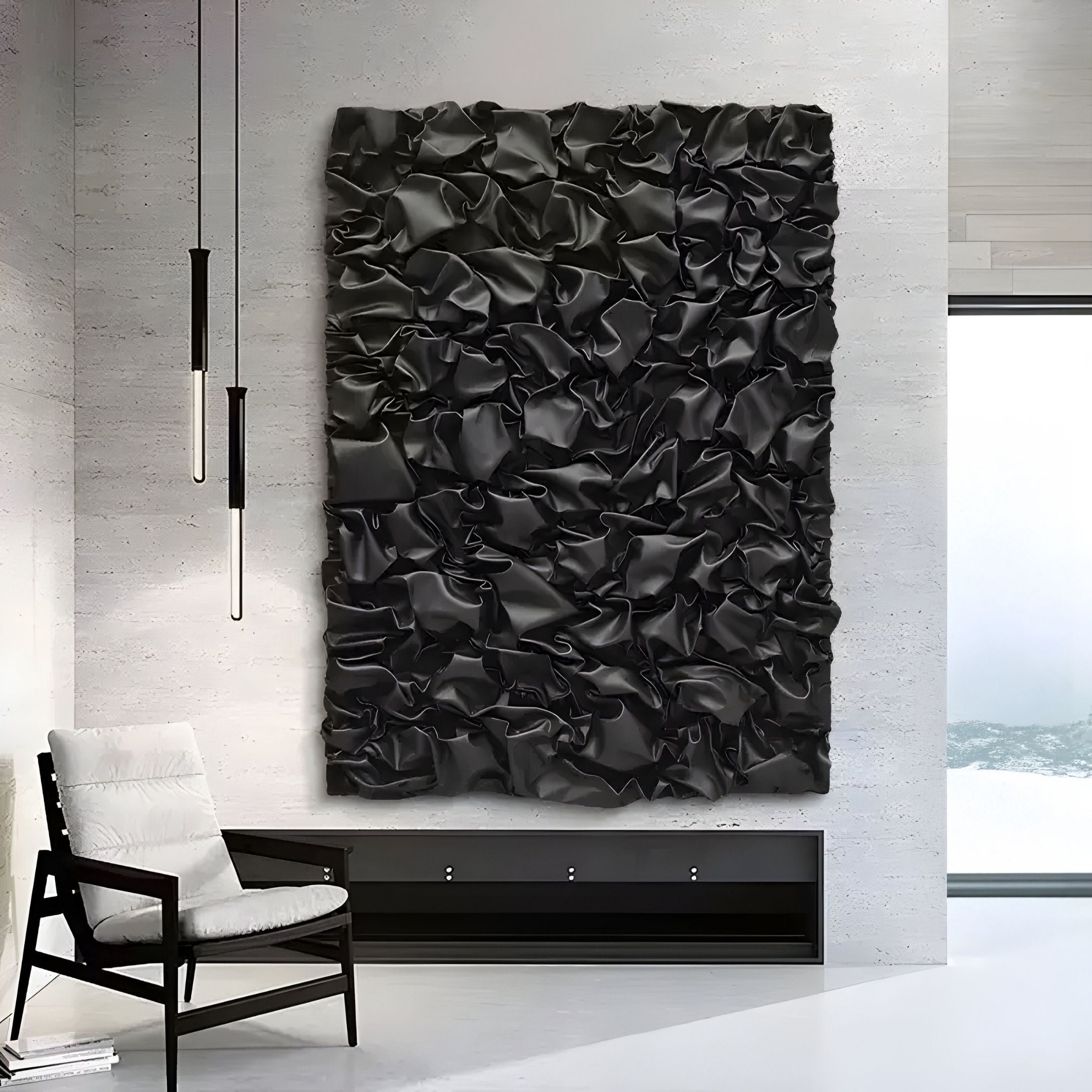 Veltrix Black Folded Leather 3D Wall Art