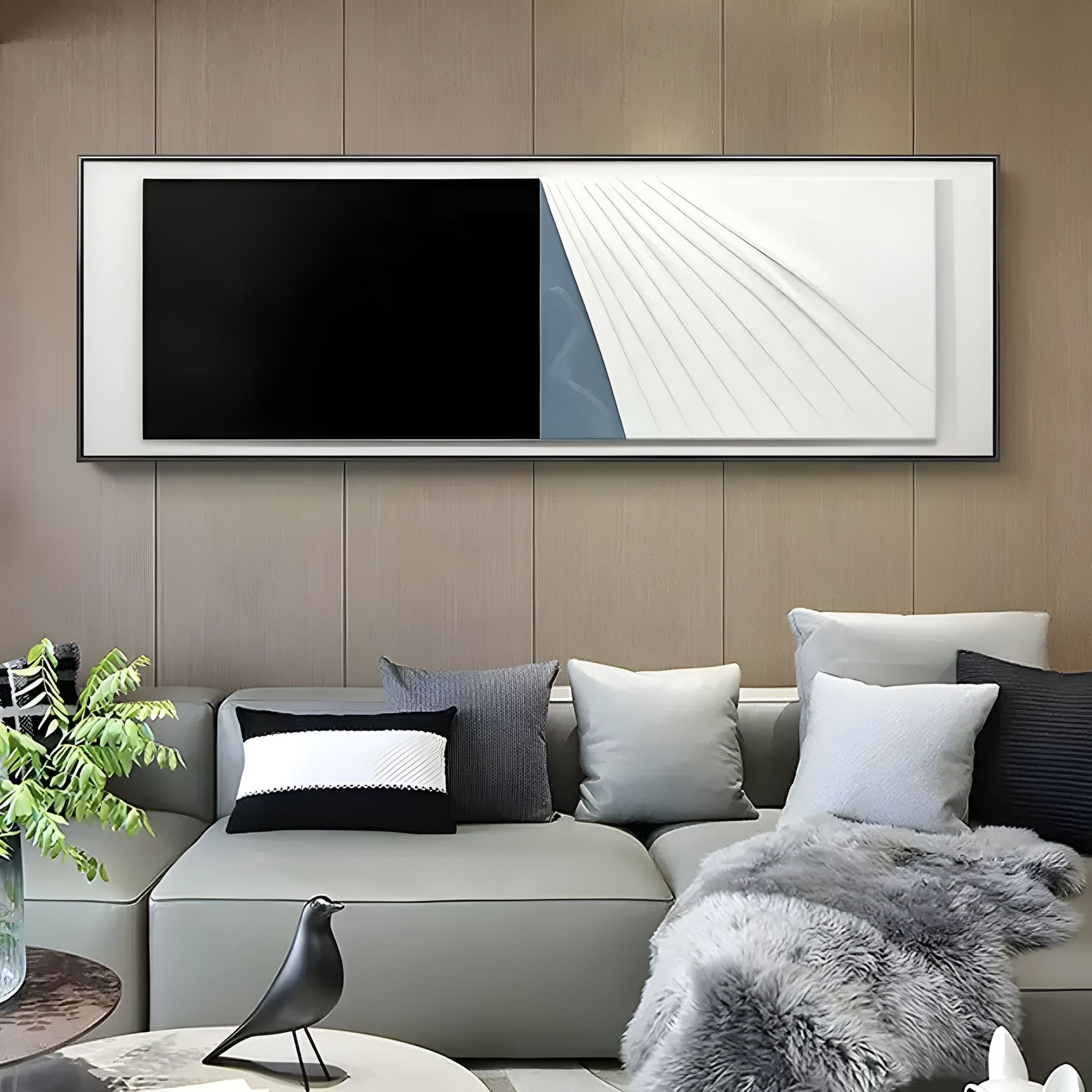 Ventura Black & White Fold Leather 3D Wall Art