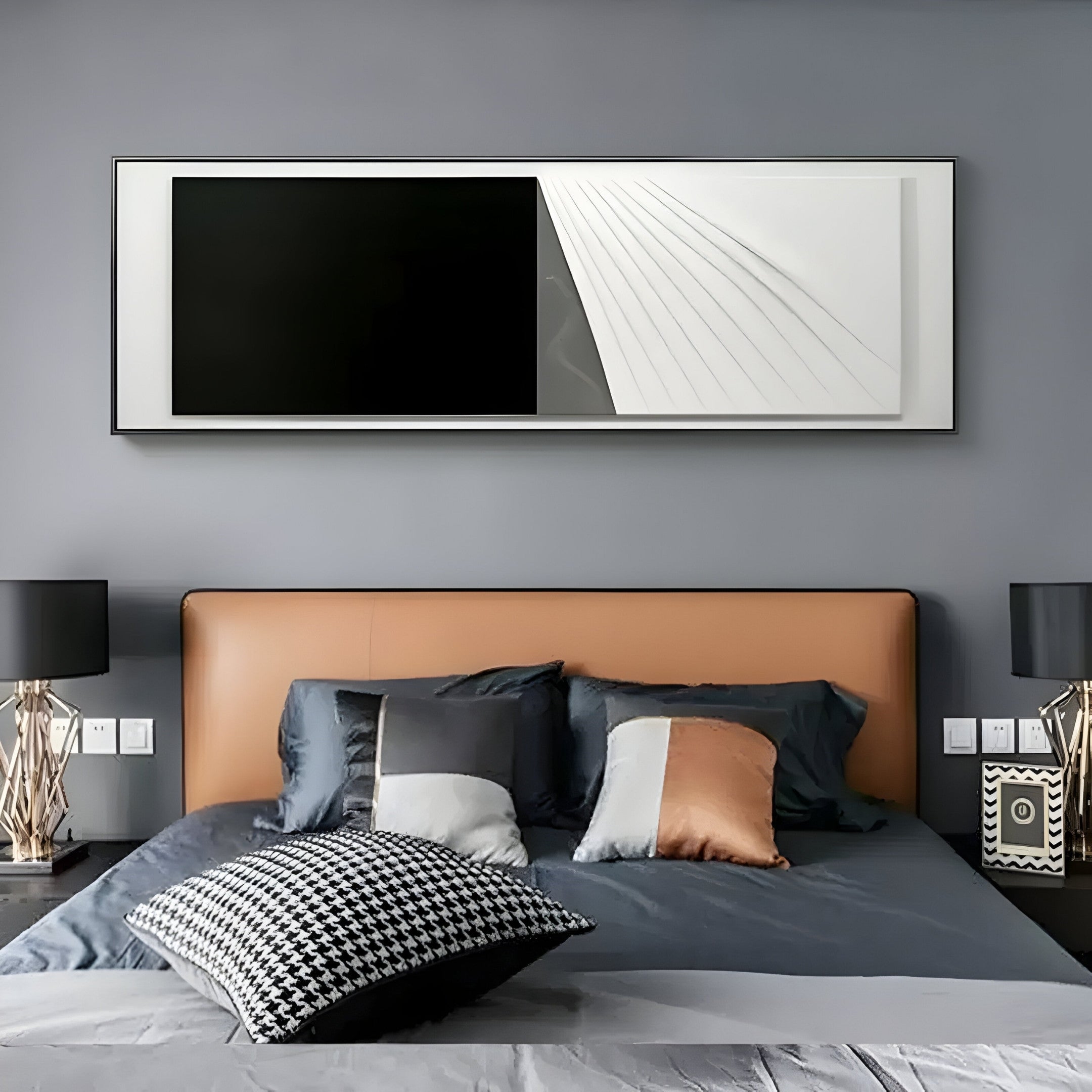 Ventura Charcoal & White Fold Leather 3D Wall Art