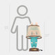 The Hidden Lamp Labubu Sculpture - 100cm by Giant Sculptures is a small cat-shaped fibreglass figure with a lampshade head, shown beside a height chart and a 160 cm person, ideal for modern interiors.