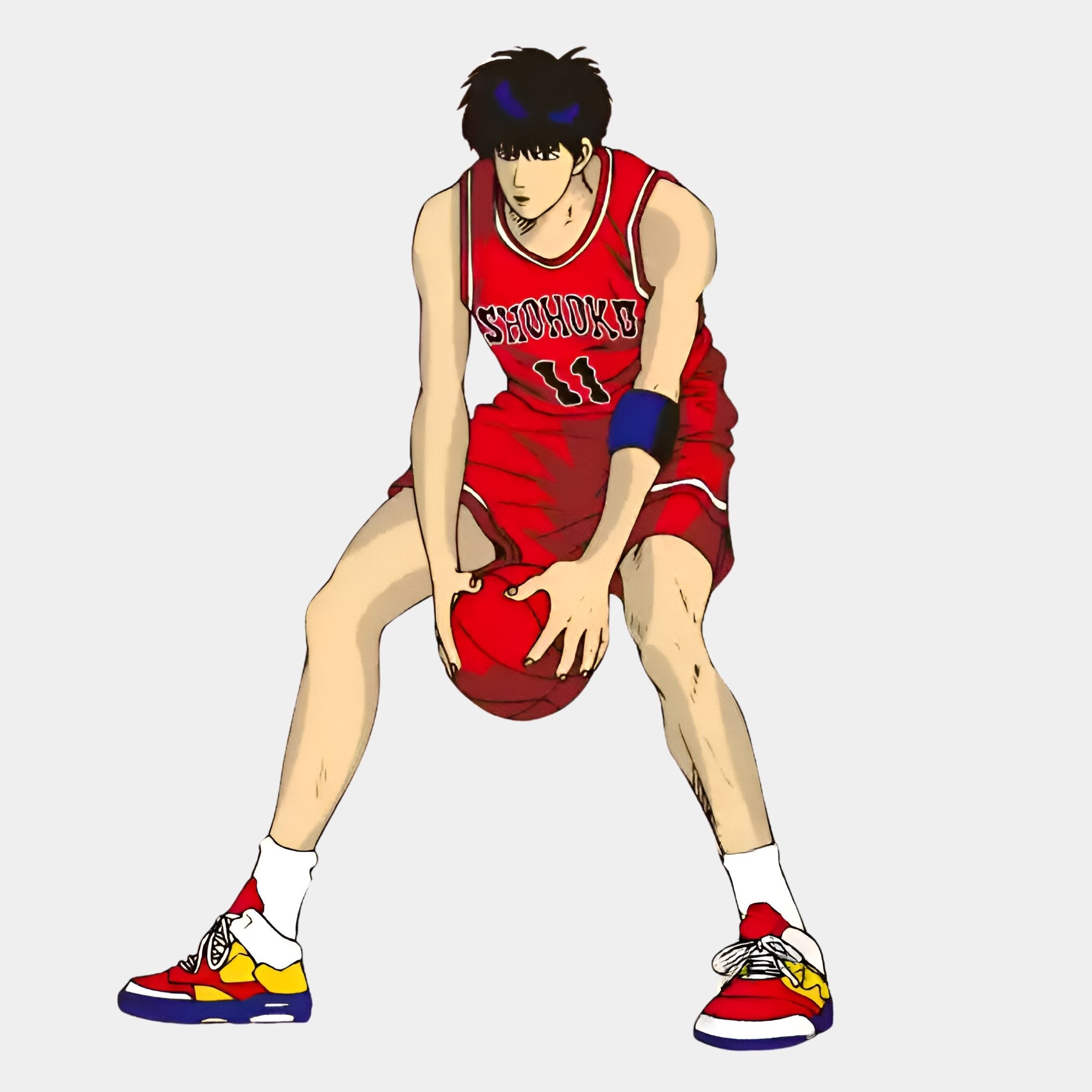 The Enlustra IV Game On UV Wood LED Wall Art by Giant Sculptures features an anime-style basketball player in a red Shohoku #11 jersey, dribbling the ball—ideal for adding dynamic game art to your space.