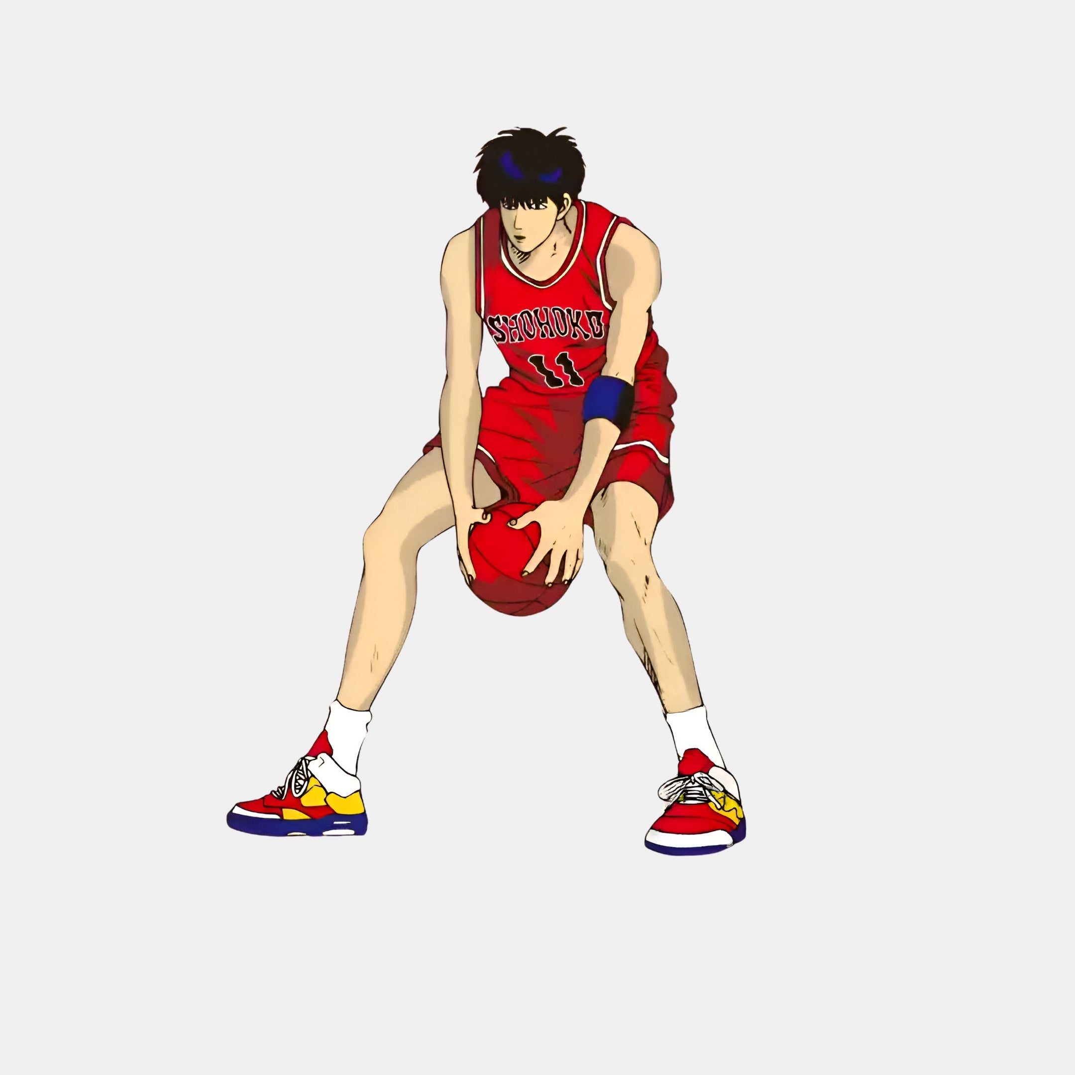 This dynamic Enlustra IV Game On UV Wood LED Wall Art by Giant Sculptures features an anime-style basketball player in a red #11 jersey, dribbling with colorful sneakers and wristbands against a white background, blending modern art flair and motion perfectly.