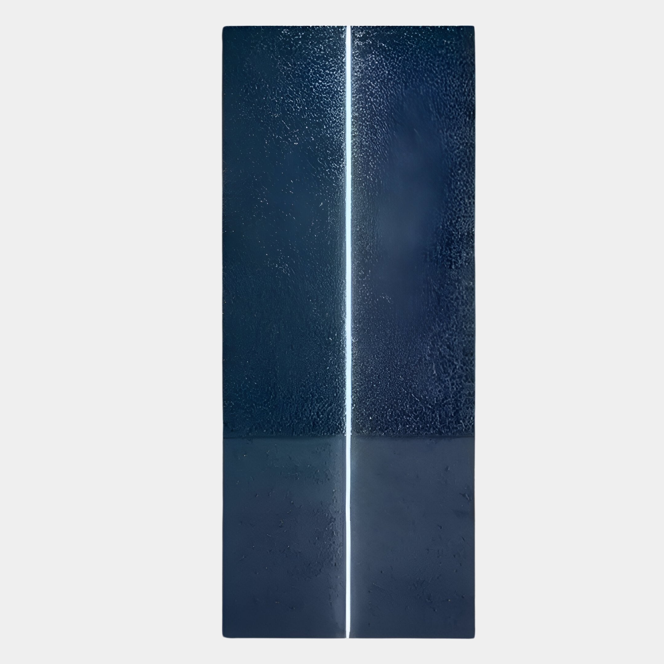 The Eternia Sapphire Textured Oil Painting LED Wall Art by Giant Sculptures displays a tall, rectangular dark blue surface with a thin, bright white vertical line slightly off-center.