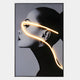 The Sylva Radiant Grace Canvas 3D LED Wall Art by Giant Sculptures features a black and white womans profile, her sleek hair traced by a glowing yellow neon curve—modern elegance ideal for contemporary interiors.