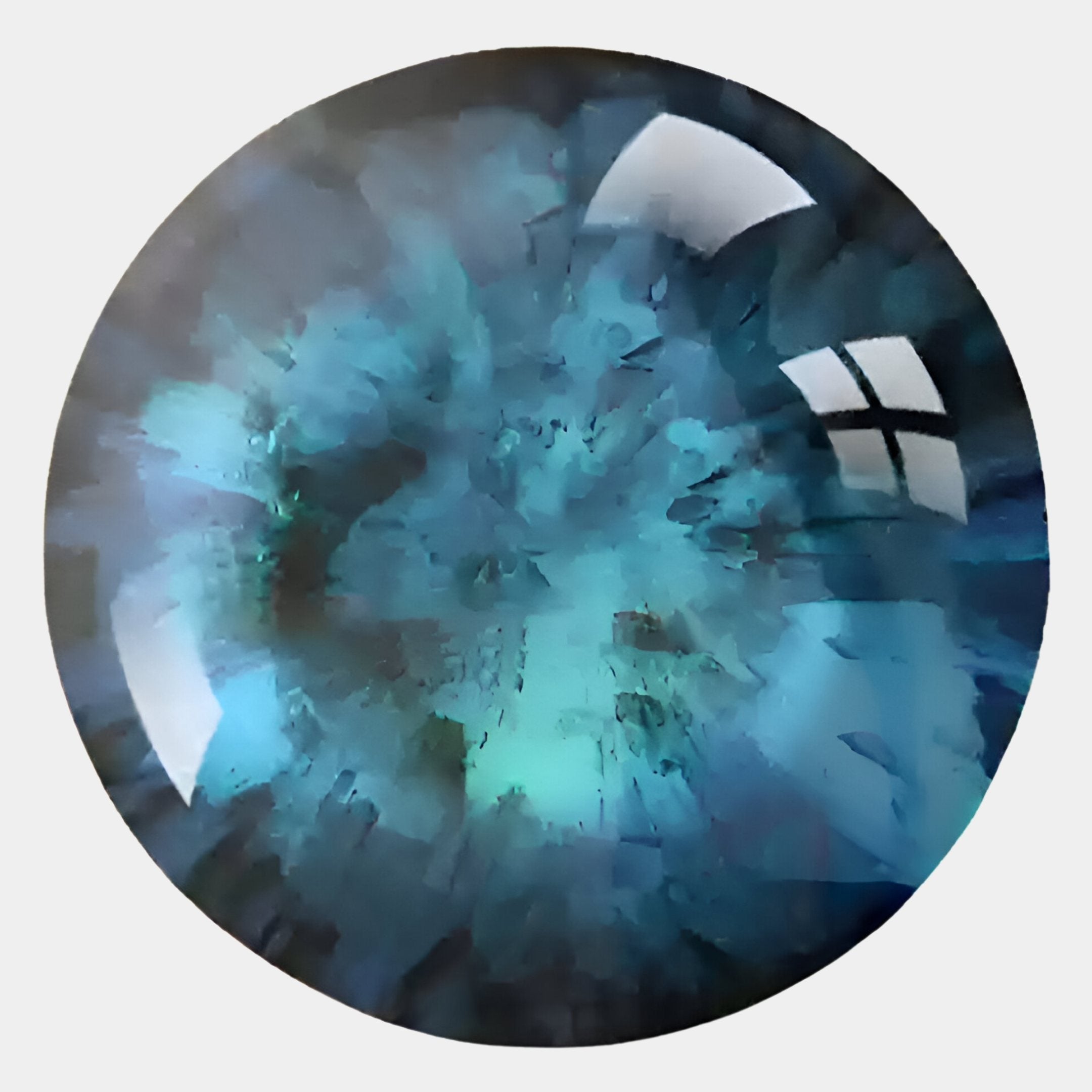 The Genesis Twilight 3D Resin Crystal Porcelain LED Wall Art by Giant Sculptures features vibrant blue and green patterns with a glossy, round design, showcasing contemporary artistry against a light gray background.