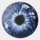 The Genesis Starlight 3D Resin Crystal Porcelain LED Wall Art by Giant Sculptures features a close-up of a blue eye with white and blue streaks radiating from the black center, illuminated by LEDs to highlight its intricate crystal porcelain details.