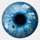 A close-up of a blue iris with a dark pupil, intricate blue patterns, a brown spot at lower left, and window light reflections—capturing the luminous detail of Giant Sculptures Genesis Iris 3D Resin Crystal Porcelain LED Wall Art.