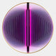 The Onyx Sapphire Depth Acrylic 3D LED Wall Art by Giant Sculptures showcases concentric curved white lines on a vivid pink and purple backdrop with a central vertical reflective bar, capturing modern allure in stunning 3D.