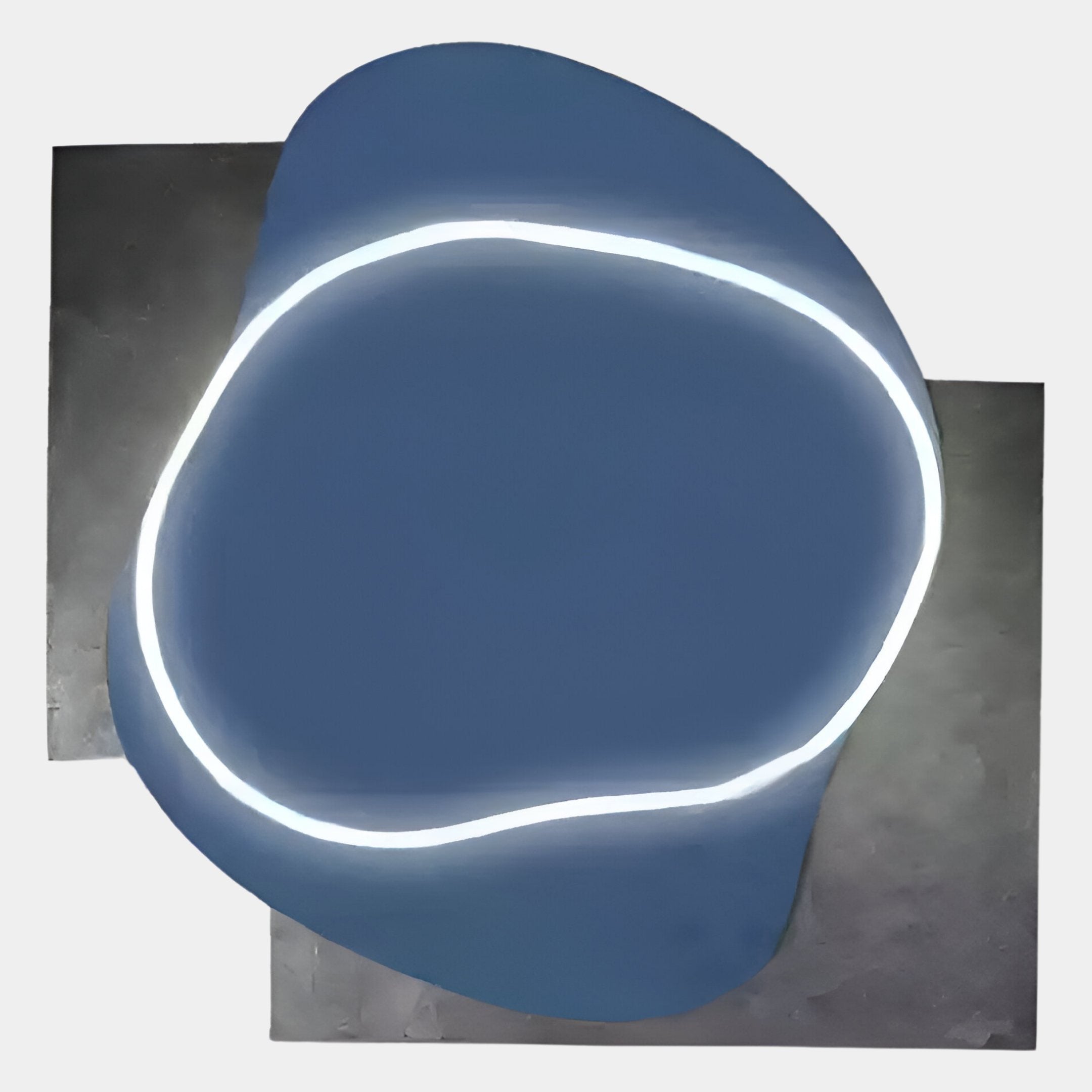 The Gleam Azure Elegance 3D Leather LED Wall Art by Giant Sculptures showcases a modern, minimalist blue abstract form with LED accents over dark metallic rectangles, creating a bold geometric statement for your space.