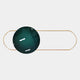 A dark green, glossy sphere inspired by Giant Sculptures Vitreon 3D Teal Crystal Porcelain With Gold Frame Wall Art overlaps a thin gold oval outline on light gray, with white highlights reflecting off its surface.