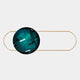 A gold oval paperclip with a large, round, teal and black marbled stone—evoking the Vitreon 3D Deep Teal Crystal Porcelain With Gold Accent Wall Art by Giant Sculptures—displayed on a plain white background.