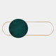 The Vitreon Teal Flat Crystal Porcelain With Gold Frame Wall Art by Giant Sculptures features a modern design with a large dark green circle and a slim gold oval outline on a white background.