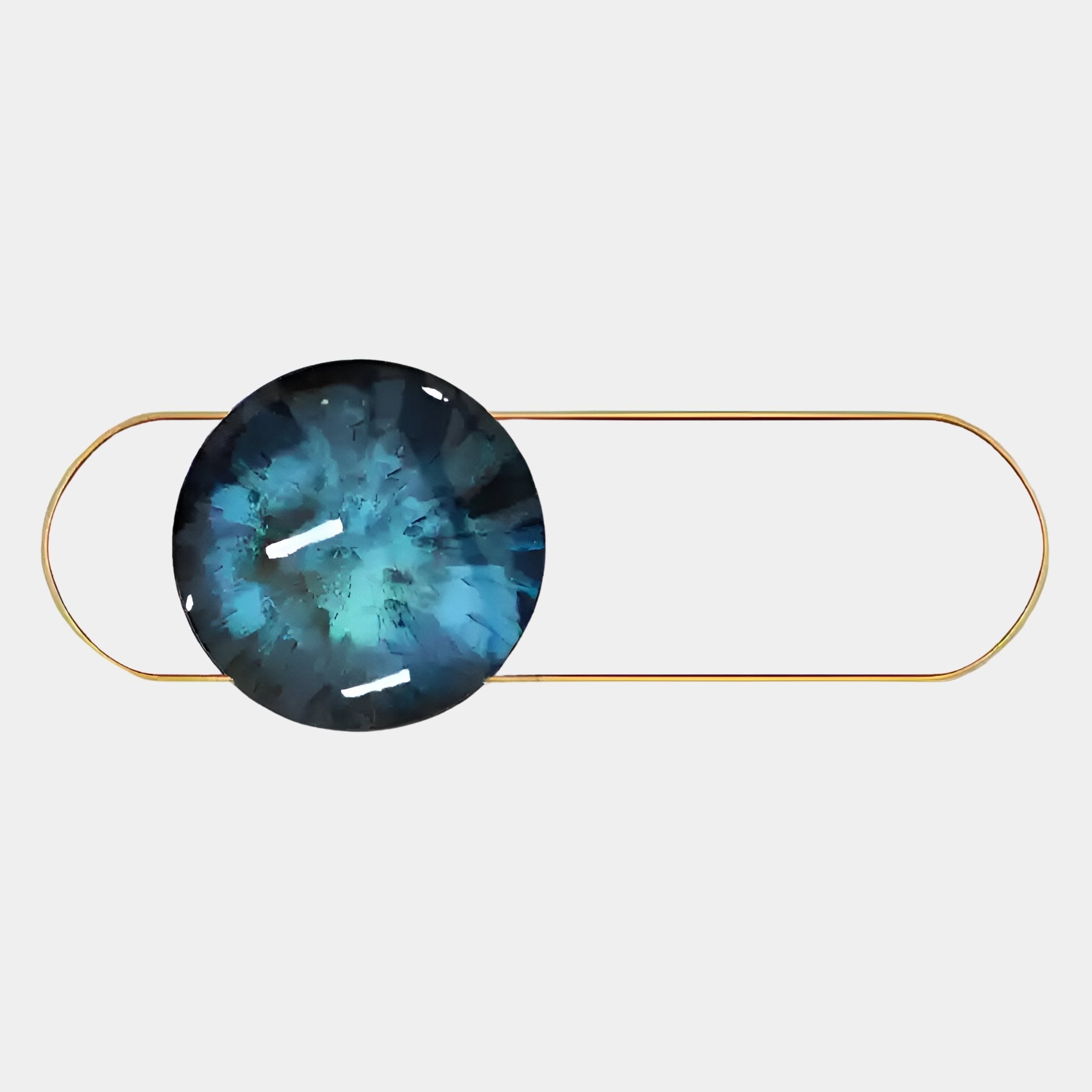 The Vitreon 3D Sapphire Crystal Porcelain with Gold Accent Wall Art by Giant Sculptures features a central, round blue-green gemstone-like detail set in gold, displayed against a clean white background.