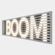 The Aurova I Industrial Glow 3D LED Wall Art by Giant Sculptures features a bold BOOM in white on horizontal slats, wall-mounted with minimalist design and warm white ambient lighting against a neutral backdrop.