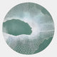 Earthlight Ocean Breeze 3D Textured Oil Painting LED Wall Art by Giant Sculptures features abstract circular design with a green background and white, web-like geometric mesh layered across the center for a modern look.