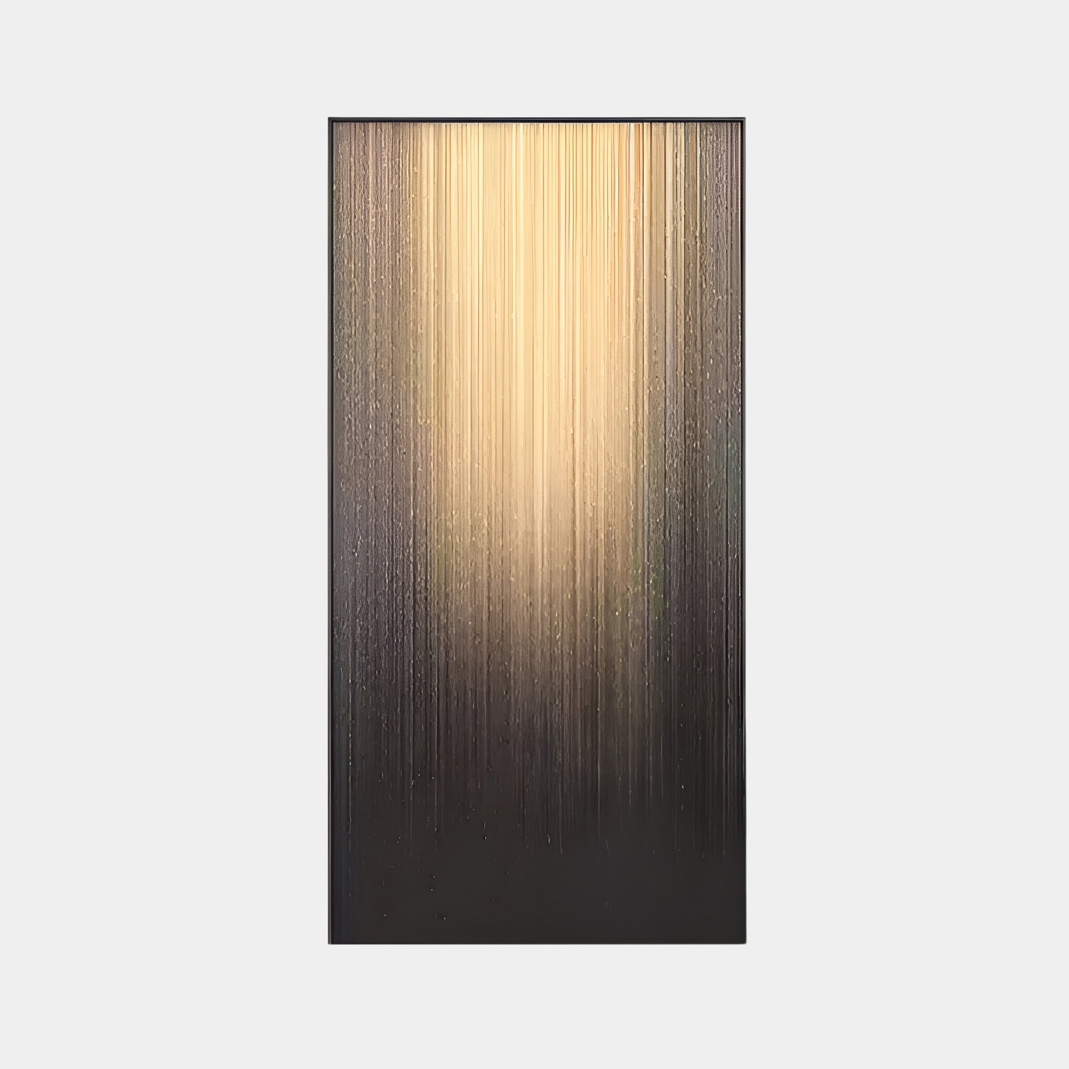 The Celeste Radiance Reflection LED Wall Art by Giant Sculptures showcases vertical abstract art with dark-to-light streaks, resembling a cascading waterfall. Ideal for modern spaces, it starts with warm yellowish hues at the top, transitioning to darker shades below for a contemporary look.