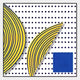 The Orison Modern Rhythm Crystal Porcelain 3D Wall Art by Giant Sculptures features abstract geometric design with curved yellow and blue lines, dark blue dots, and a solid blue square on white for a balanced modern look.
