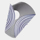 Orison Monochrome Fusion UV 3D Wood Wall Art by Giant Sculptures features abstract black and dark blue curved lines in a dynamic, fan-like triangle with a white center—an elegant monochrome accent on light gray.