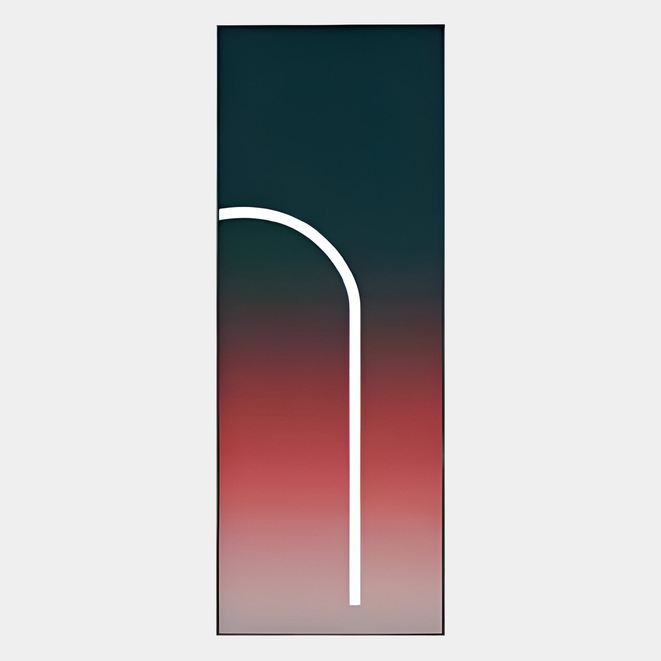 The Arcolume I Geometric Abstraction Gradient LED Wall Art by Giant Sculptures displays a contemporary design with a dark green to reddish-brown gradient and an upside-down L-shaped white line, capturing the essence of modern wall art.