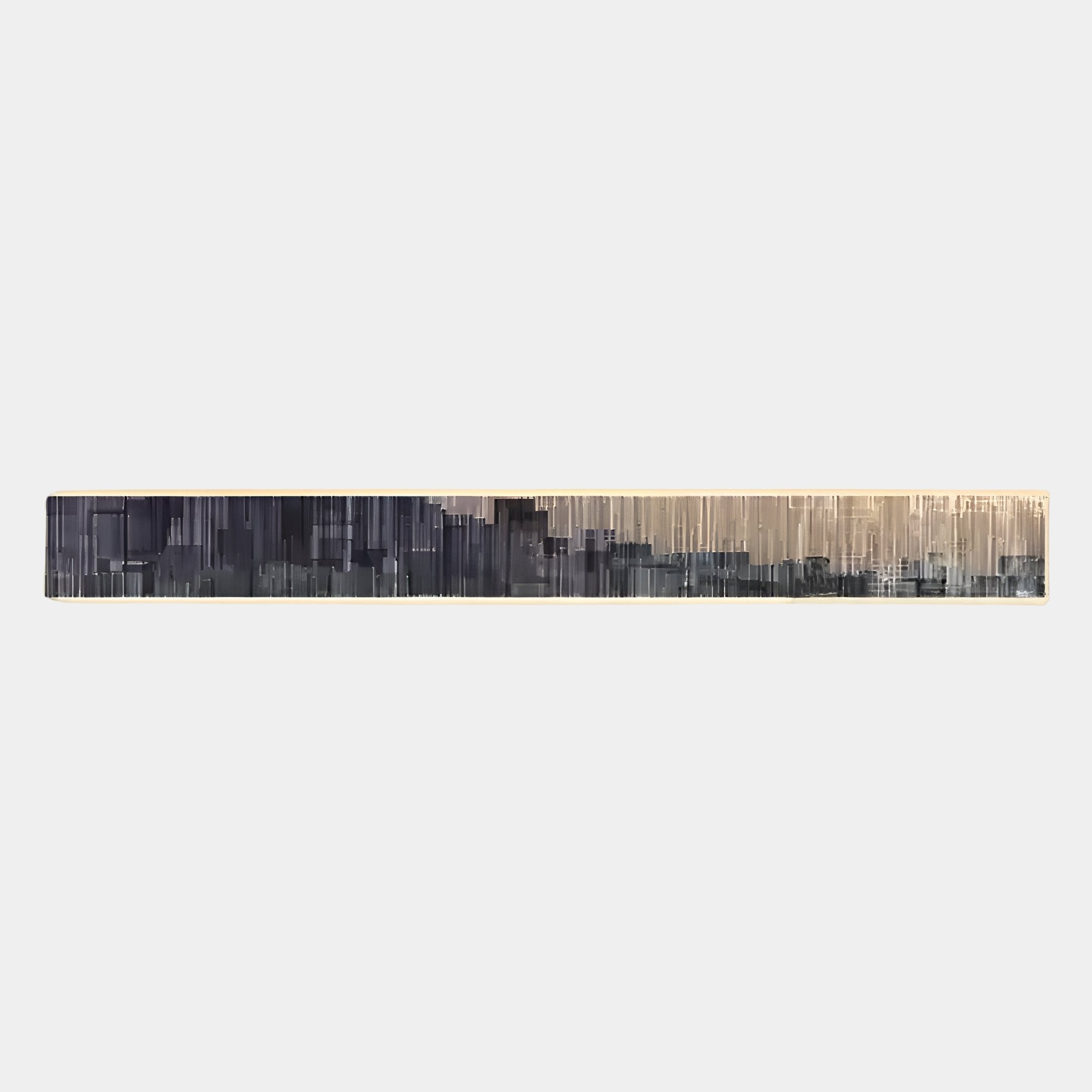 The Radiance Charcoal Gold Canvas LED Wall Art by Giant Sculptures showcases vertical dark gray and black lines on the left, transitioning to gold shades on a light background—an ideal piece for contemporary spaces.