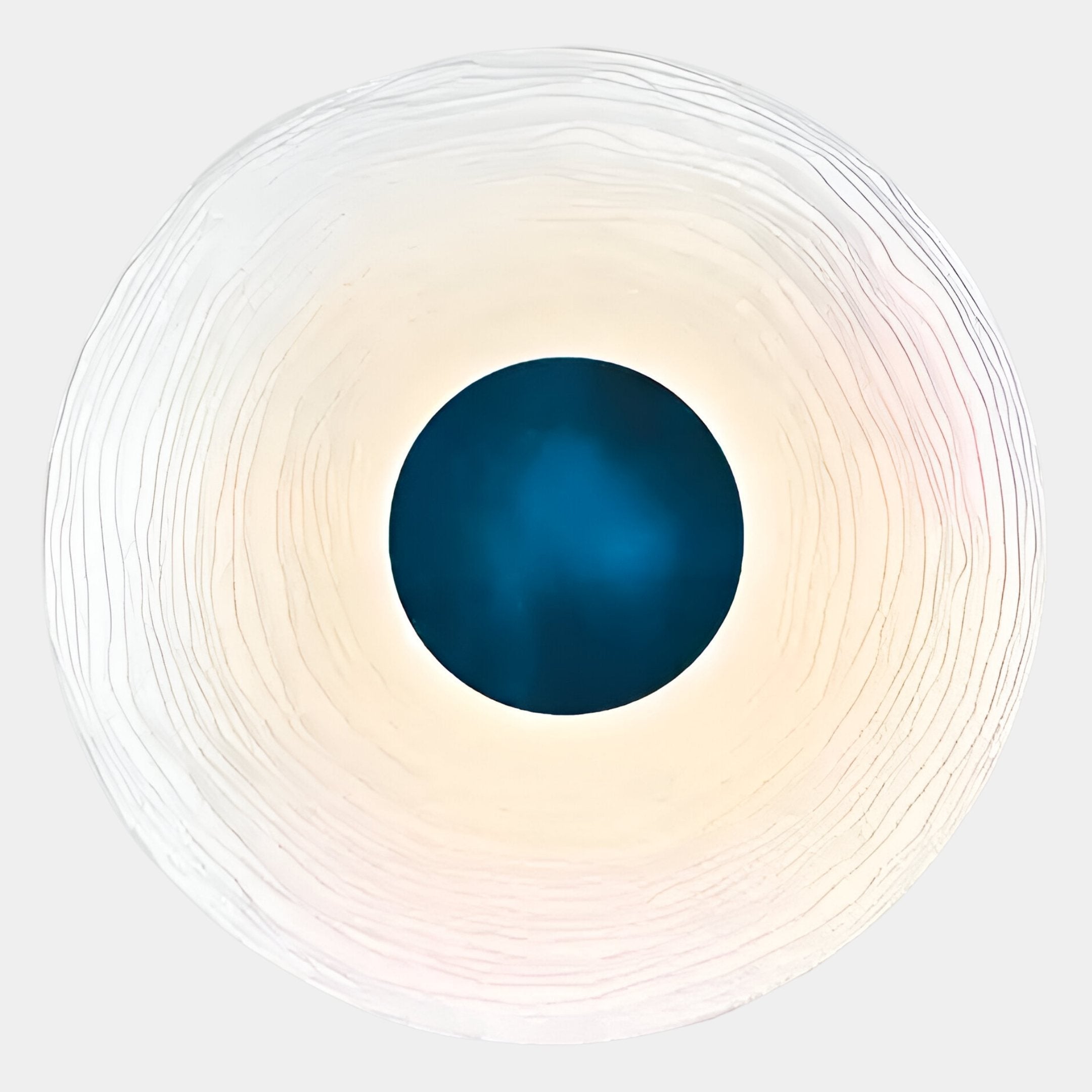The Ventus Azure Depths Wood Carving 3D LED Wall Art by Giant Sculptures features a circular abstract design with a deep blue center encircled by textured white rings, adding modern coastal flair to your space.