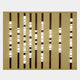 Nine Strata Gold LED Wall Art fixtures by Giant Sculptures, with alternating dark and illuminated bands, are evenly spaced on a beige wall—creating a sophisticated glowing pattern ideal for luxury interiors.