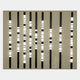 Eight vertical black rods with illuminated white and black stripes are evenly spaced on a plain, light background, forming the Strata Slate LED Wall Art by Giant Sculptures—a geometric piece reflecting sleek, contemporary design.